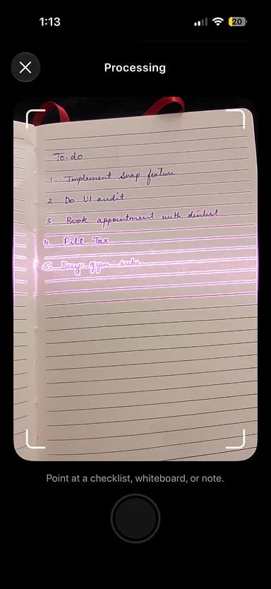 Point at your list: Aim at any list, paper or screen